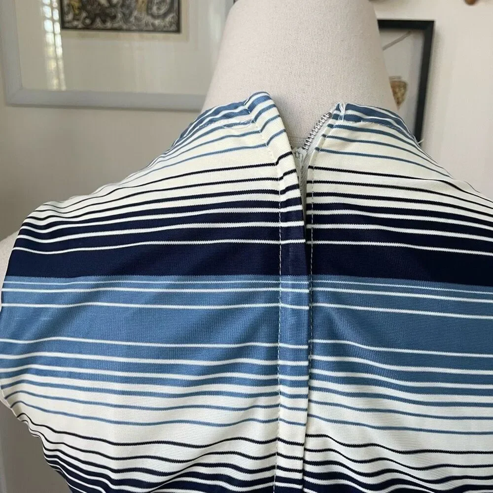 Vintage 60s Blue Variegated Stripe Sleeveless Dress S - Picture 6 of 8